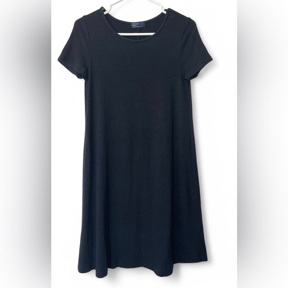 Gap Black Jersey Midi Dress Travel Casual Minimalist Short Sleeve XS